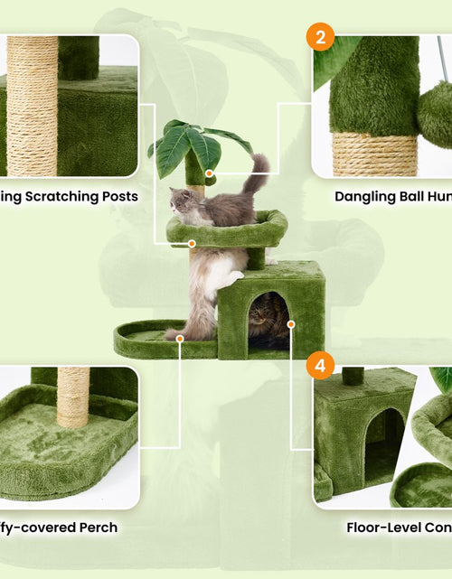 Load image into Gallery viewer, 31.5&quot; Cat Tree Cat Tower for Indoor Cats with Green Leaves, Cat Condo Cozy Plush Cat House with Hang Ball and Leaf Shape Design, Cat Furniture Pet House with Cat Scratching Posts,Beige
