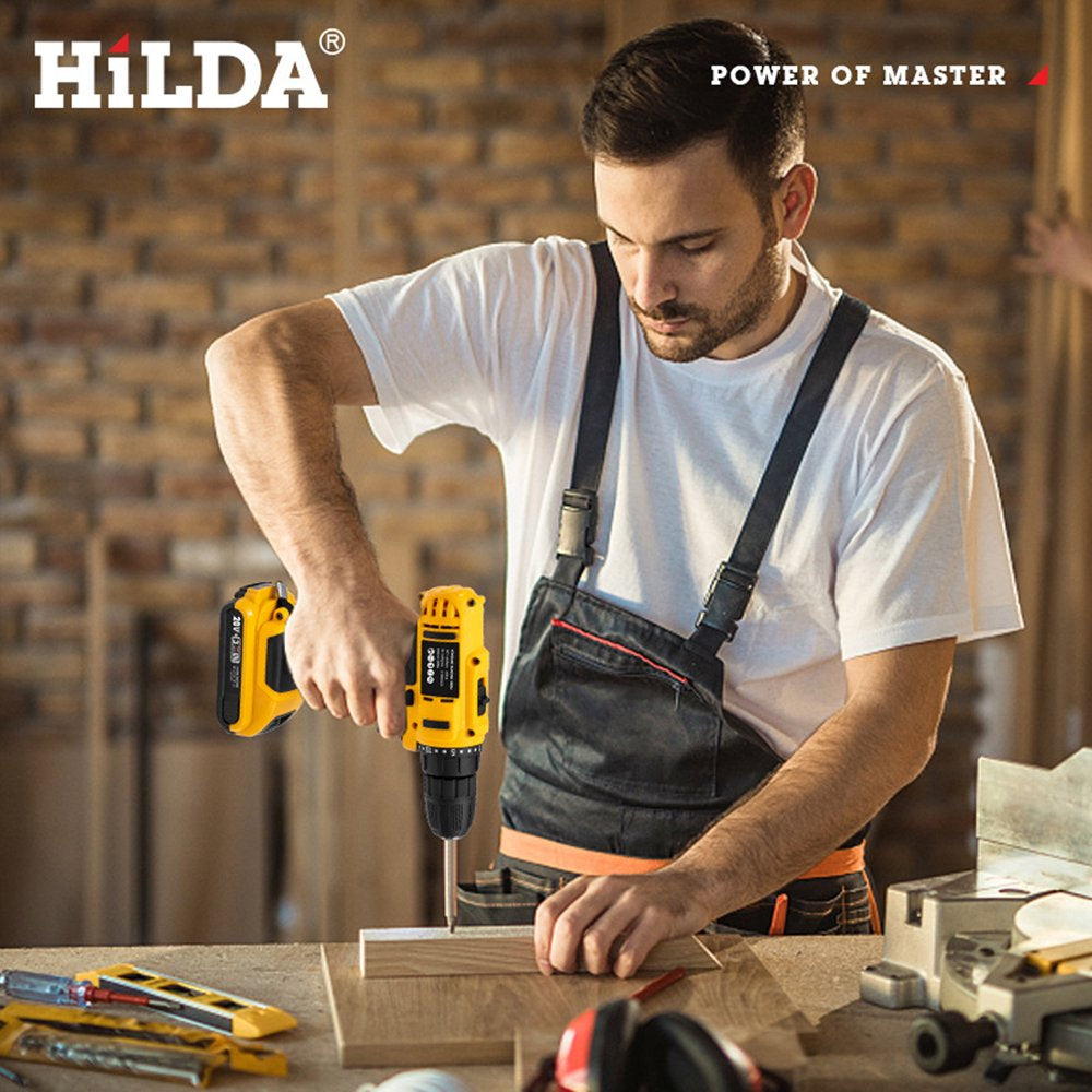 Hilda Cordless Drill 20V Impact Drill Driver 3/8'' Electric Power Drill Set - Variable Speed Trigger, 1500Mah Lithium-Ion Battery