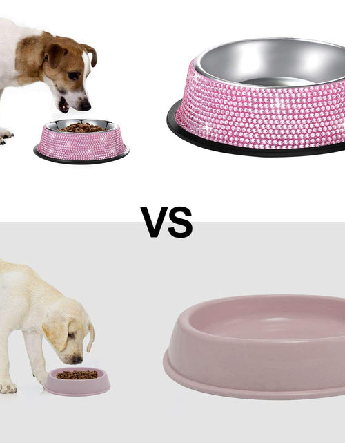 Load image into Gallery viewer, Bling Dog Bowls Pink, 640ML Handmade Bling Rhinestones Stainless Steel Pet Bowls Double Food Water Feeder for Puppy Cats Dogs - Set of 2
