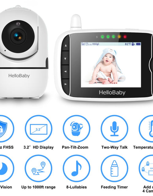 Load image into Gallery viewer, Baby Monitor with Remote Pan-Tilt-Zoom Camera, 3.2 Inch Video Baby Monitor HB65 with Camera and Audio, Night Vision, 2-Way Talk,Temperature Sensor, 960Ft Range
