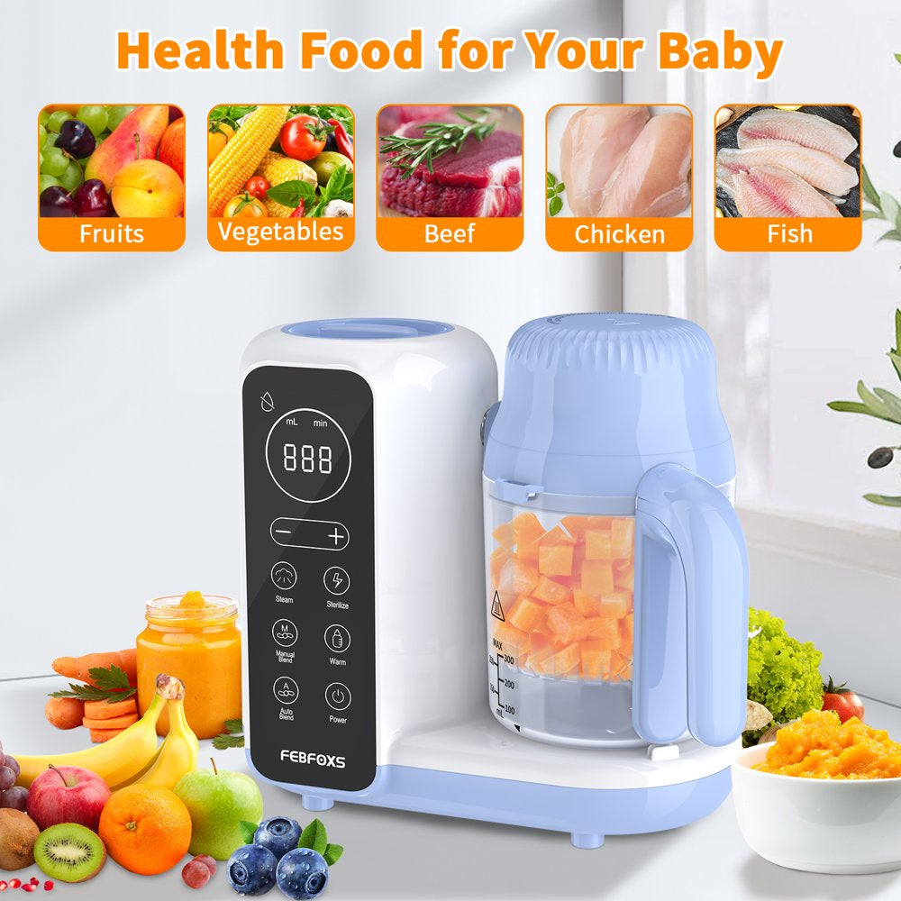 Baby Food Maker, Multi-Function Baby Food Processor, Steamer Puree Blender, Auto Cooking & Grinding, Baby Food Warmer Mills Machine with Touch Screen Control, Blue