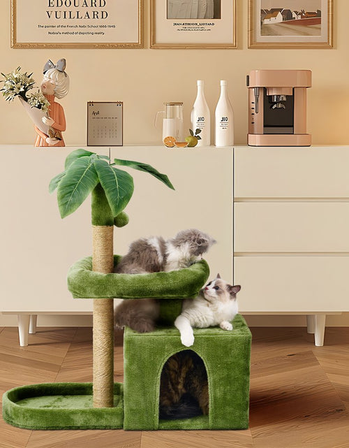 Load image into Gallery viewer, 31.5&quot; Cat Tree Cat Tower for Indoor Cats with Green Leaves, Cat Condo Cozy Plush Cat House with Hang Ball and Leaf Shape Design, Cat Furniture Pet House with Cat Scratching Posts,Beige
