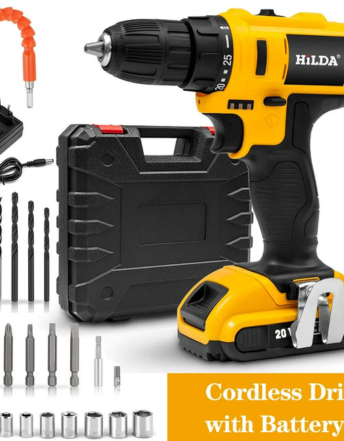 Load image into Gallery viewer, Hilda Cordless Drill 20V Impact Drill Driver 3/8&#39;&#39; Electric Power Drill Set - Variable Speed Trigger, 1500Mah Lithium-Ion Battery

