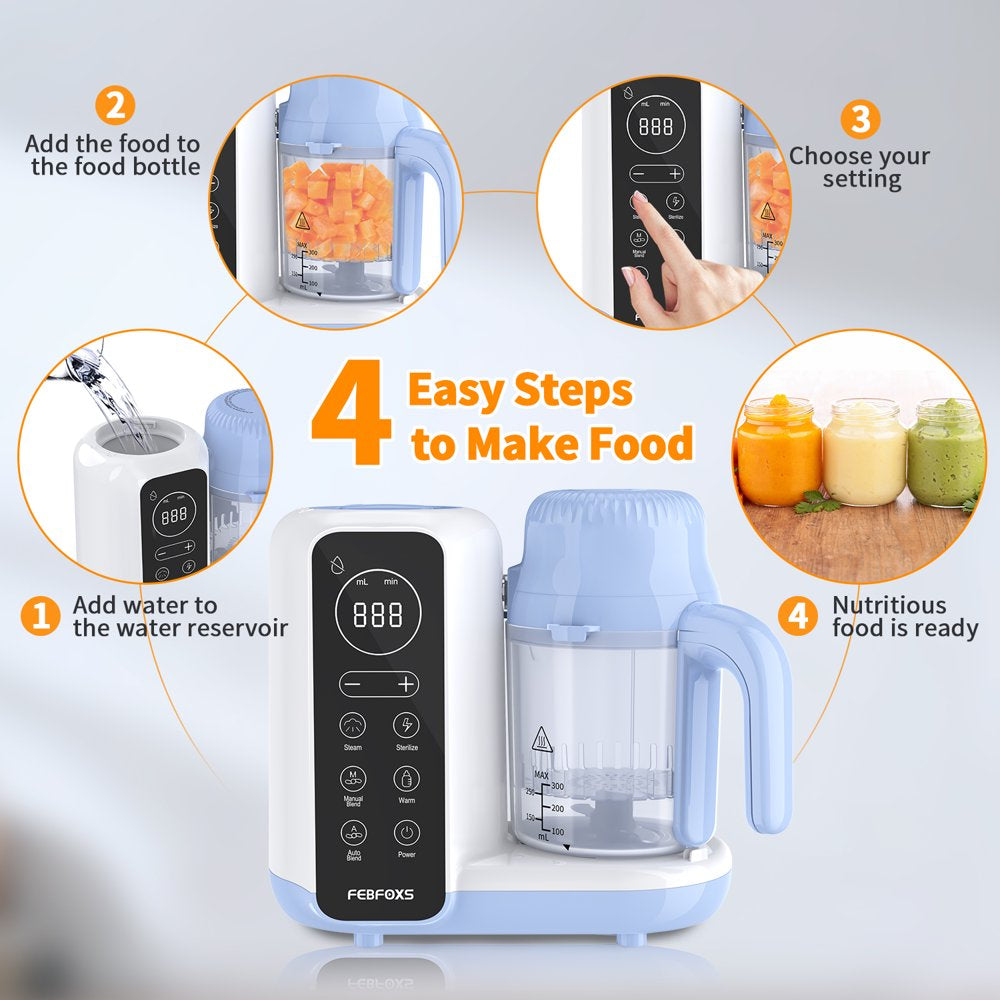 Baby Food Maker, Multi-Function Baby Food Processor, Steamer Puree Blender, Auto Cooking & Grinding, Baby Food Warmer Mills Machine with Touch Screen Control, Blue