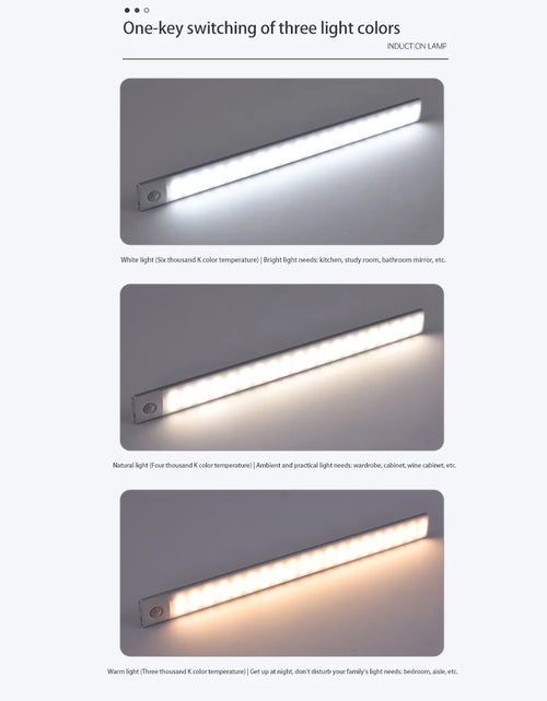 Load image into Gallery viewer, Bedroom Night Light Motion Sensor Lights Wireless USB under Cabinet Light for Kitchen Cabinet Bedroom Wardrobe Indoor Lighting
