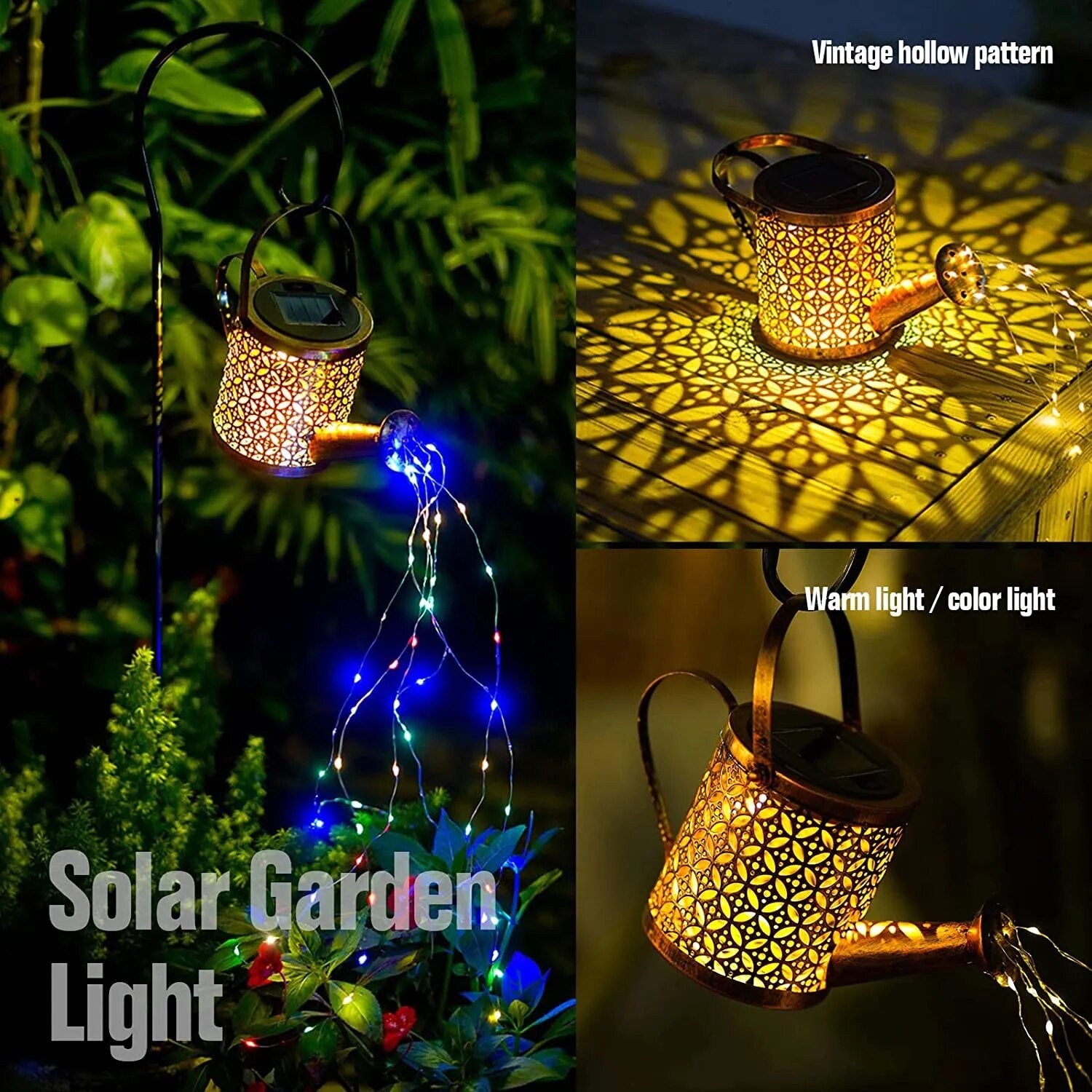 Solar Watering Can with Cascading Light Water Can Solar Lights Garden Decorative Solar Waterfall Lights Waterproof Hanging Light
