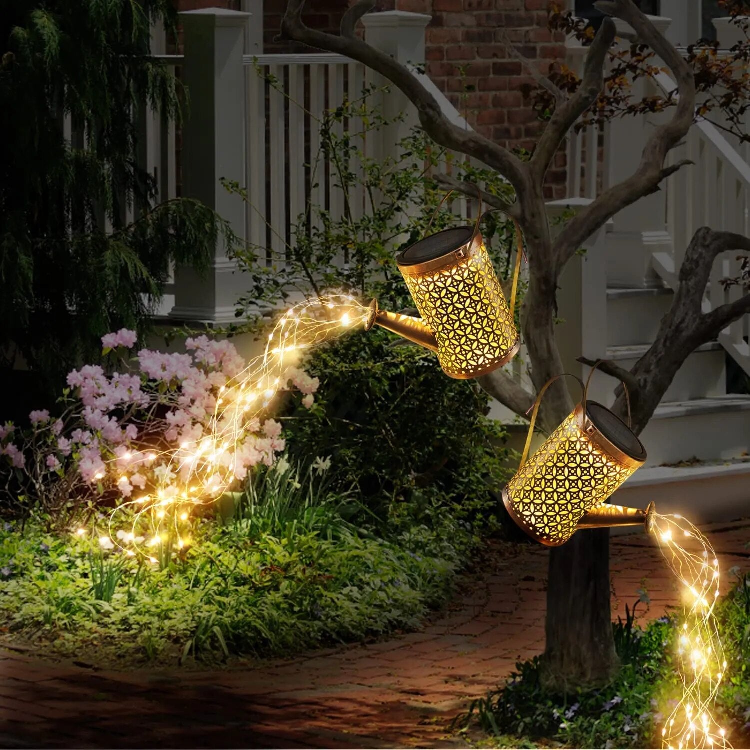 Solar Watering Can with Cascading Light Water Can Solar Lights Garden Decorative Solar Waterfall Lights Waterproof Hanging Light