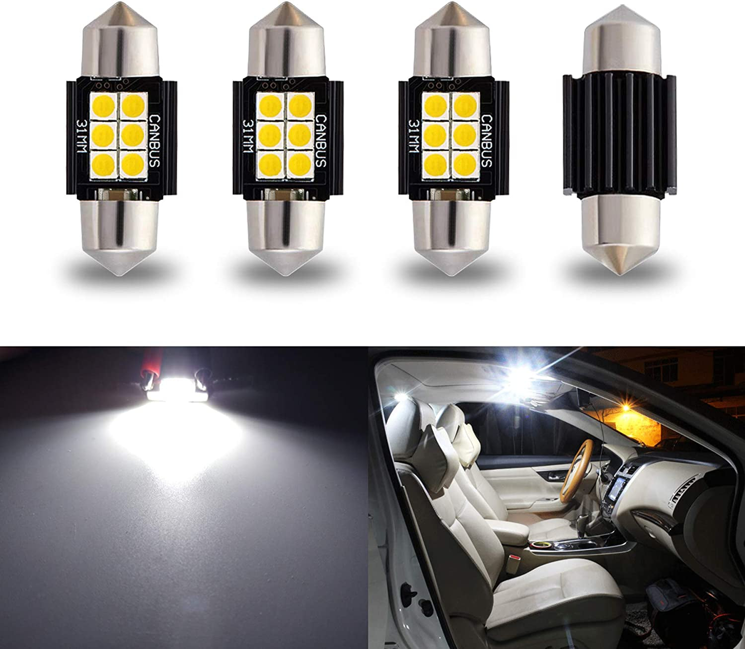 Newest 9-30V Extremely Bright DE3175 DE3021 Festoon LED Bulbs Error Free 1.25" 31Mm for Interior Map Dome Lights and License Plate Courtesy Lights, Xenon White