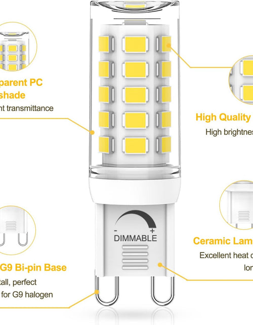 Load image into Gallery viewer, G9 LED Bulb Dimmable, 4W, 40W Halogen Equivalent, 5000K Daylight White, AC 120V G9 Bi Pin Base Light Bulbs, 380LM, No Flicker, 360° Beam Angle, Pack of 6
