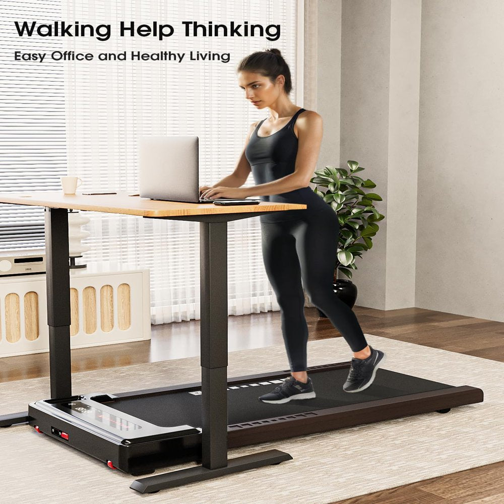 under Desk Treadmill, Brown Wood Electric Treadmill with Remote Control, Walking Jogging Machine