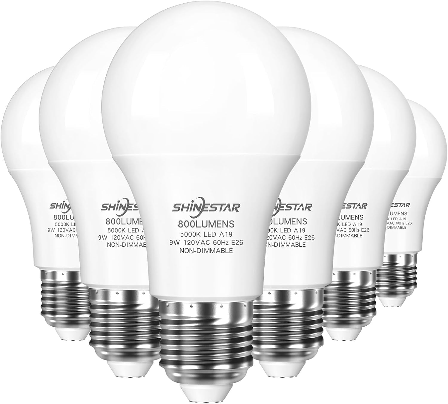 6-Pack Daylight Led Light Bulbs 60 Watt, Bright White 5000K, E26 A19 Led Bulb, Non-Dimmable