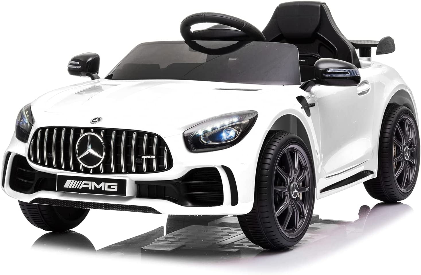 Electric Ride on Car with Remote Control Battery Powered Cars for Kids to Drive Power Wheels for Boys 12V/Led Lights/Aux Port (White)