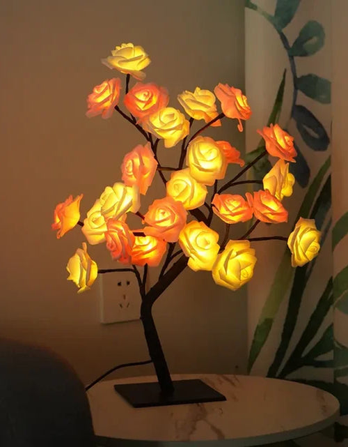 Load image into Gallery viewer, 24 LED Rose Flower Tree Lights USB Table Lamp Fairy Night Light Party Christmas Wedding Bedroom Home Tabletop Decor Girls Gift
