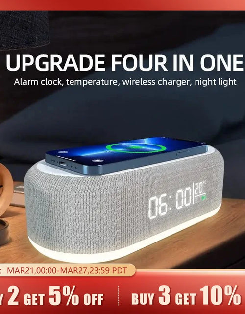 Load image into Gallery viewer, Wireless Charger Alarm Clock Time LED Light Thermometer Earphone Phone Charger 15W Fast Charging Dock Station for Iphone Samsung
