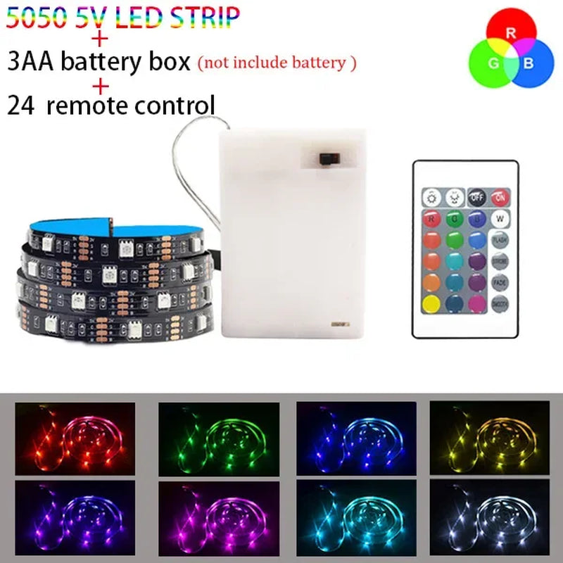 LED Strip Lights 3AA Battery 5V USB 5050SMD Flexible RGB Led Light Remote Controller Ribbon Lamp for Computer,Wardrobe,Motorhome